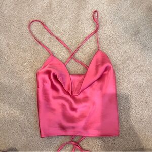 Satin Pink Cowl Neck Cami Top- Open Back design (Long strings to tie in back)